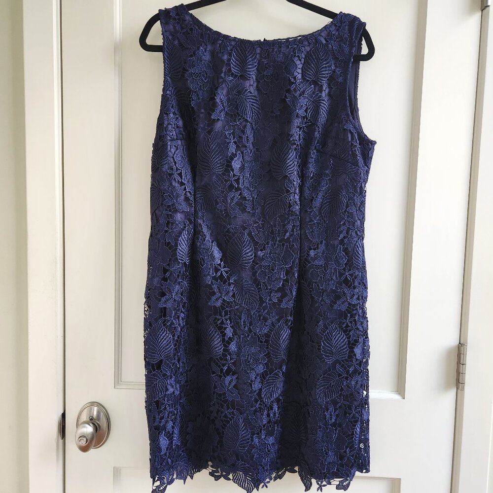 Tahari Arthur S Levine Navy Lace Dress Size 14 Wedding Guest Cocktail Dress